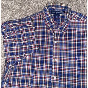 Ralph Lauren‎ LT Blue Plaid Flannel Check BLAKE Oxford Shirt Men Blue Pony Logo